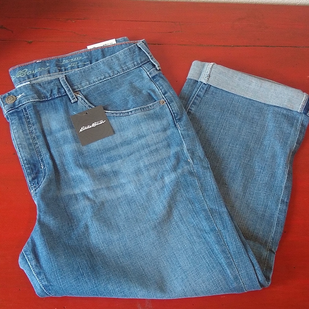 NEW Eddie Bauer boyfriend crop pacific wash blue women's 16 NWT